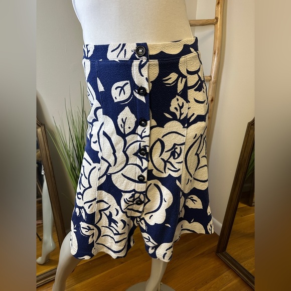 Anthropologie Maeve Amiens Flounced Skirt Blue White Floral Lined Midi XSmall - Picture 3 of 9